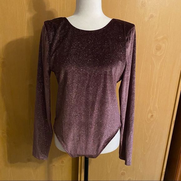 2/$30 ☀️ Victoria’s Secret • Purple Glitter Lowback Longsleeve Bodysuit - Picture 2 of 8